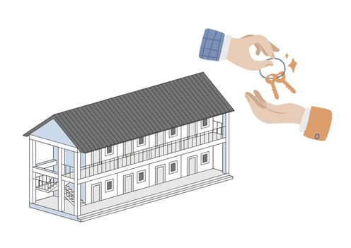 賃貸住宅の鍵を受け取る様子を描いたイラスト。