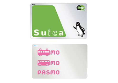 日本の交通系ICカードであるSuicaとPASMOの見本写真。