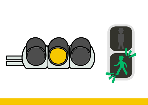 黄色信号と、歩行者用信号の青が点滅しているイラスト。