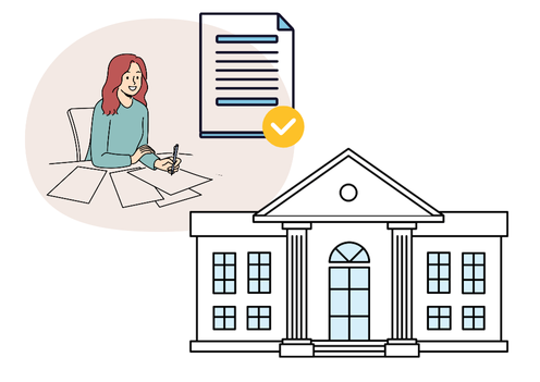 市区町村の役所で住民登録の手続きを行うイラスト。