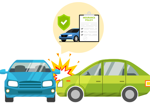 車同士が衝突し、交通事故が発生している様子を描いたイラスト。