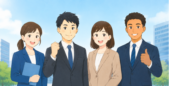 Illustration of four people preparing for job hunting