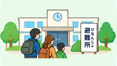 School evacuation shelter illustration